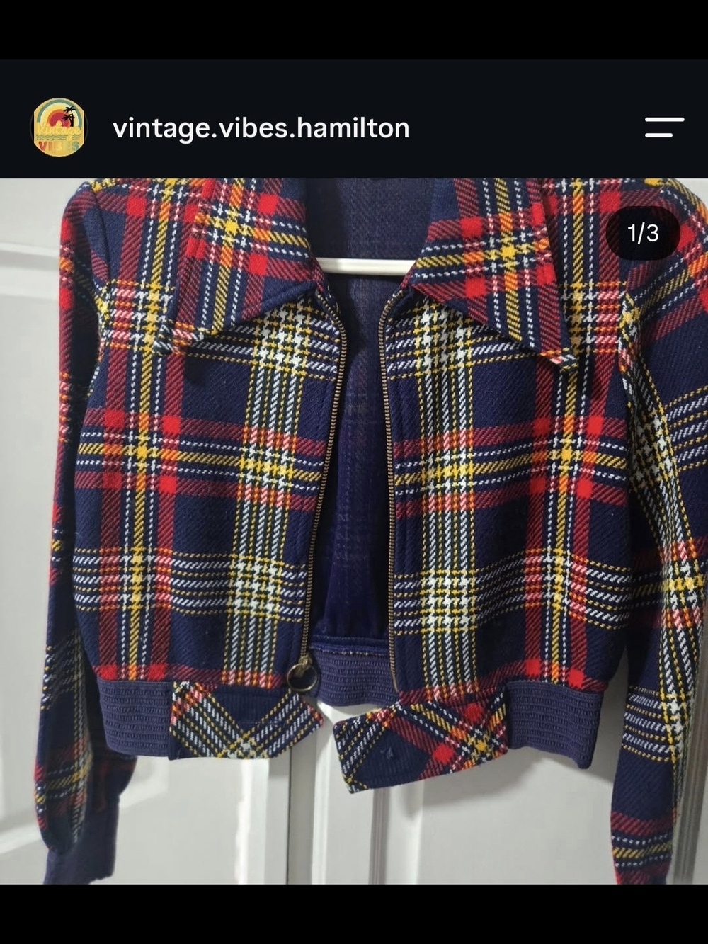 Vintage 1950s Bobbie Brooks Navy Red Plaid Bomber Jacket